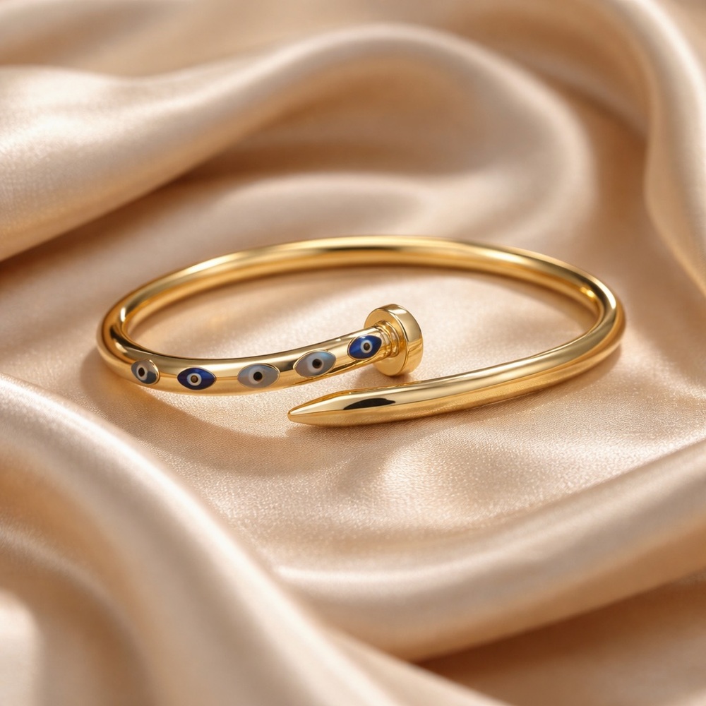 NEW NEW White  Evil Eye Enamel Gold Plated Bangle